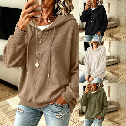 Women's knitted hoodie pullover sweater with loose fit, shoulder sleeves, and meat-covering design for autumn and winter