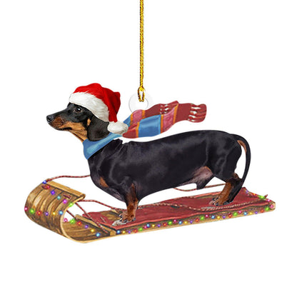 Christmas sausage dog decorations for home, festive dachshund ornaments displayed together