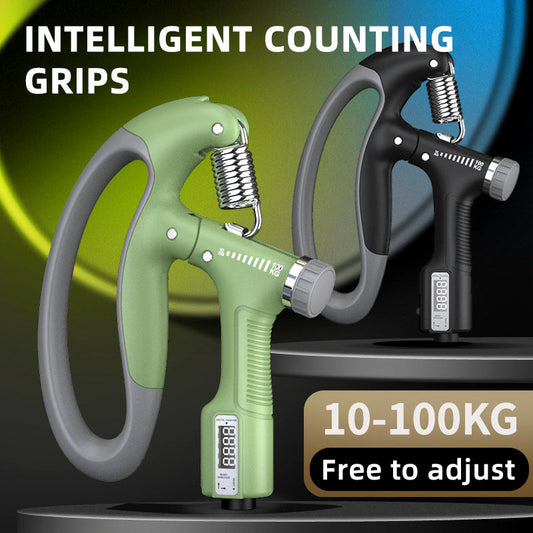 Smart counting grip strengthener, adjustable 10–100kg hand and forearm training fitness tool.