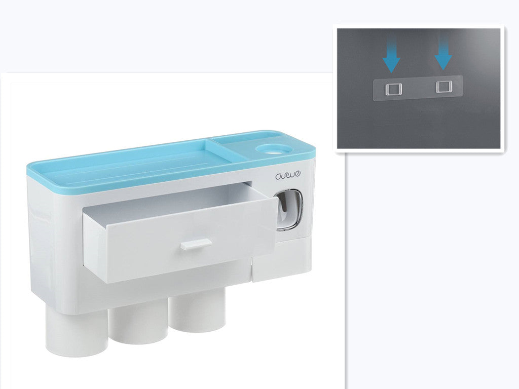 Hanging magnetic toothbrush holder with single drawer storage rack and toothpaste squeezer toiletry set