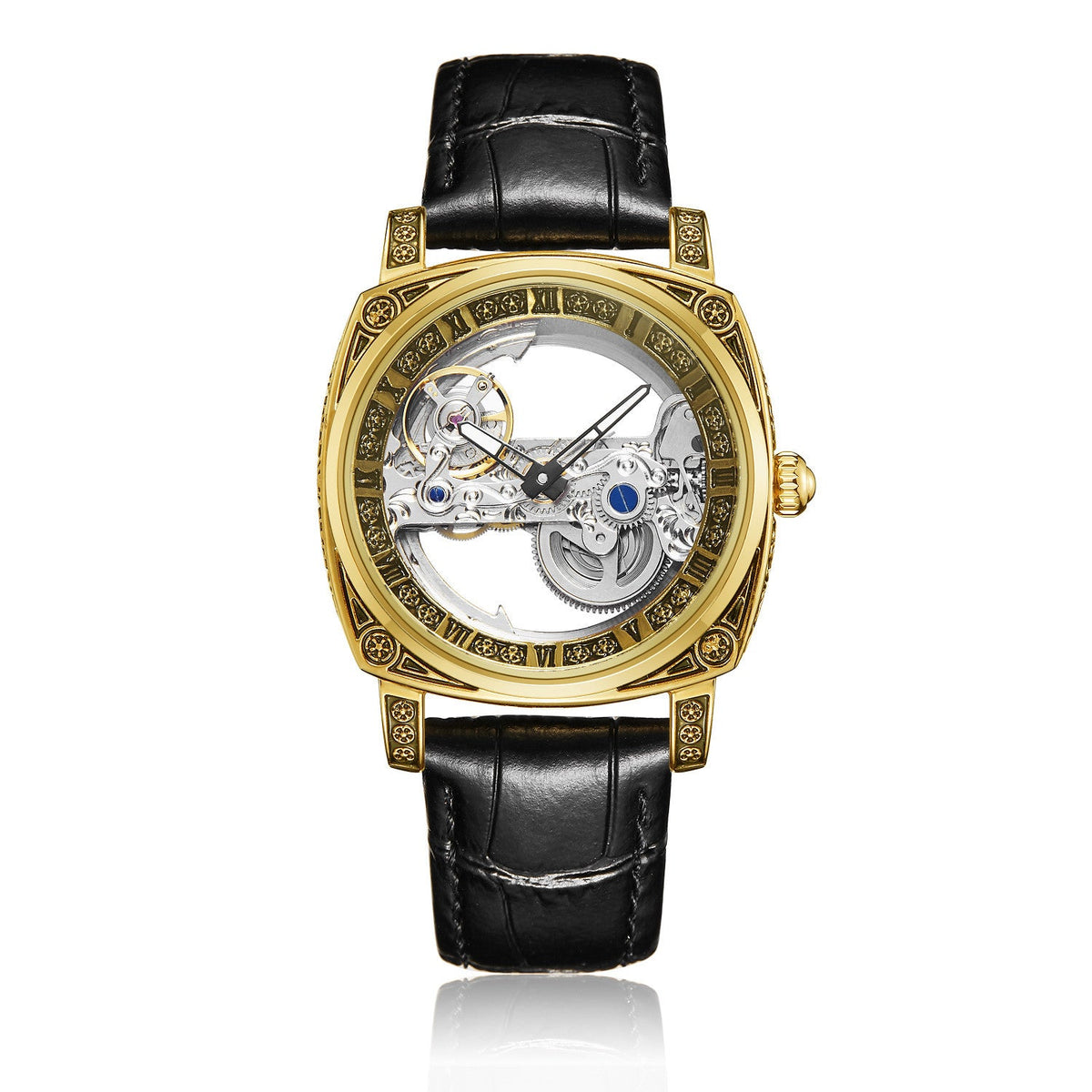 Relief-embossed vintage luminous self-winding mechanical watch with detailed dial and visible hands