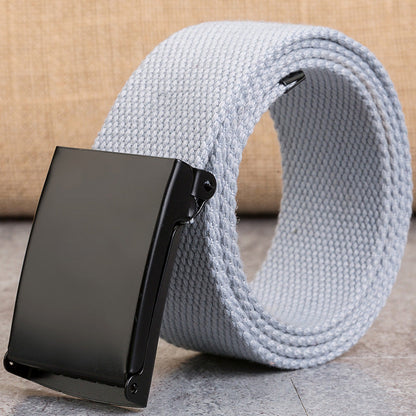 Snap-clasp canvas men's candy-colored belt with adjustable woven strap
