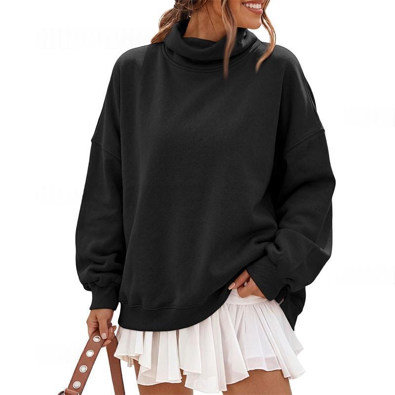 Solid-color half-high-neck casual loose hoodie in a simple pullover design