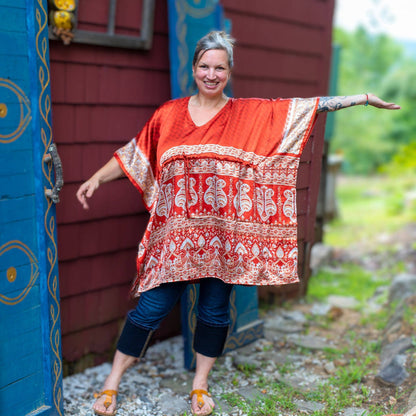 Darn Good Yarn Surplus Aanya adjustable short kaftan in eco-friendly yarn, boho style, plus size women's clothing.