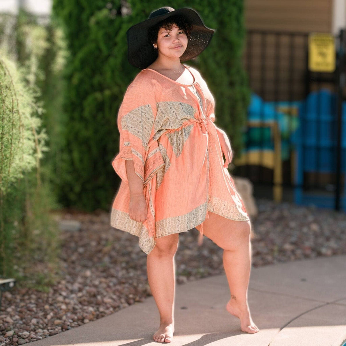 Darn Good Yarn Surplus Aanya adjustable short kaftan in eco-friendly crochet knit, boho style, plus size women's clothing