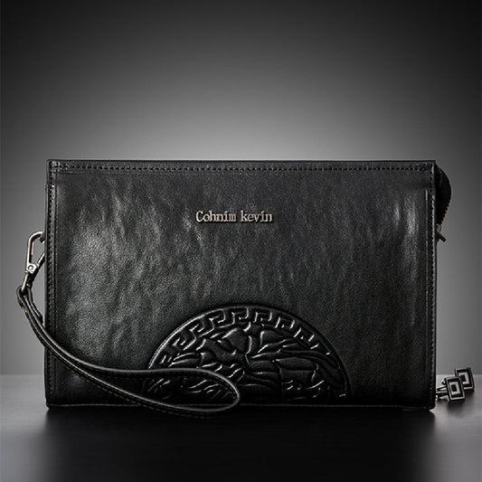Personalized leather messenger bag for men with adjustable shoulder strap and multiple compartments