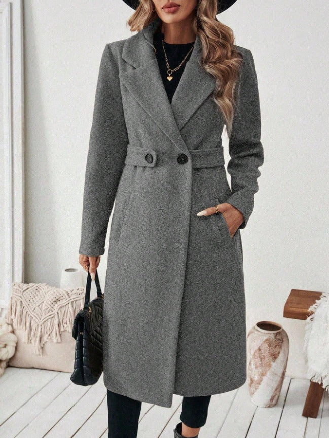 Women's solid-color wool coat with lapel collar and double-breasted front from My Store