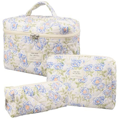 Floral home storage cosmetic bag with a decorative flower pattern and zip closure