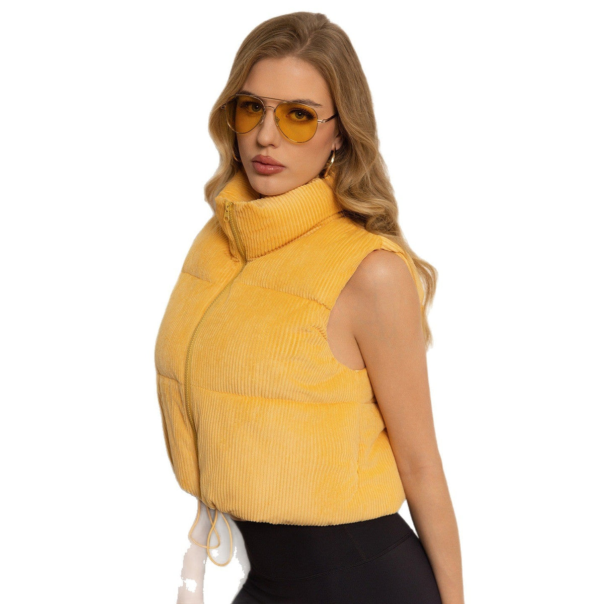 Cropped stand-collar sleeveless jacket vest by My Store