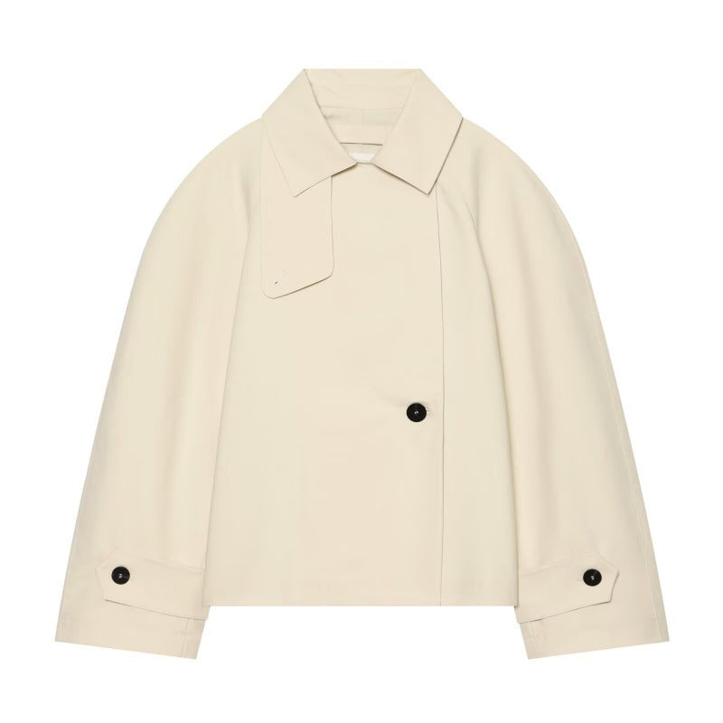 Women's loose-fitting short lapel trench coat by My Store in a classic tailored design