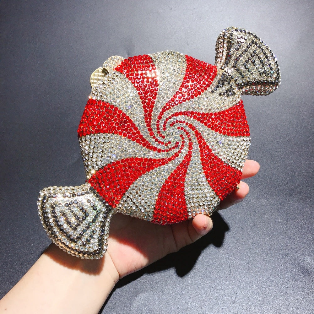 Women's diamond candy shape crystal clutch bag with sparkling geometric design