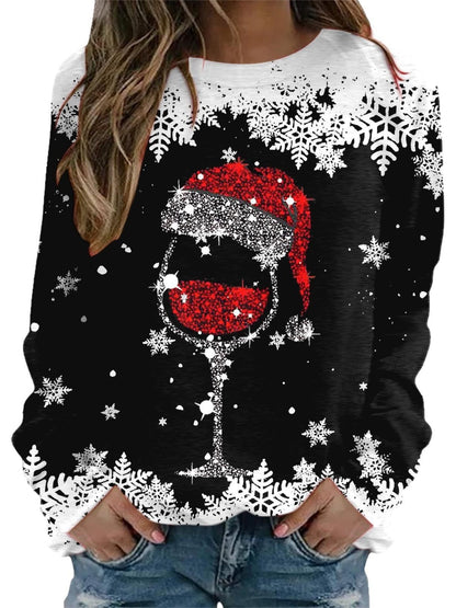 Women's Christmas round neck sweater with 3D digital print design