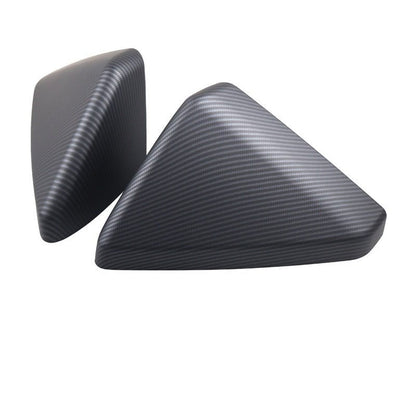 ABS mirror covers for Tesla Cybertruck with carbon fiber pattern, available in 2 finishes, by Tesery.