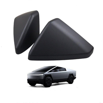 Tesla Cybertruck ABS mirror covers with carbon fiber pattern, available in two finishes, by Tesery.