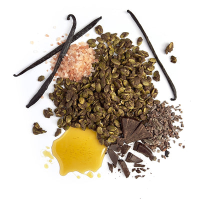 Abstract image of vanilla and cacao flavors representing HappinessFoods Vanilla Cacao product with warm, inviting tones.