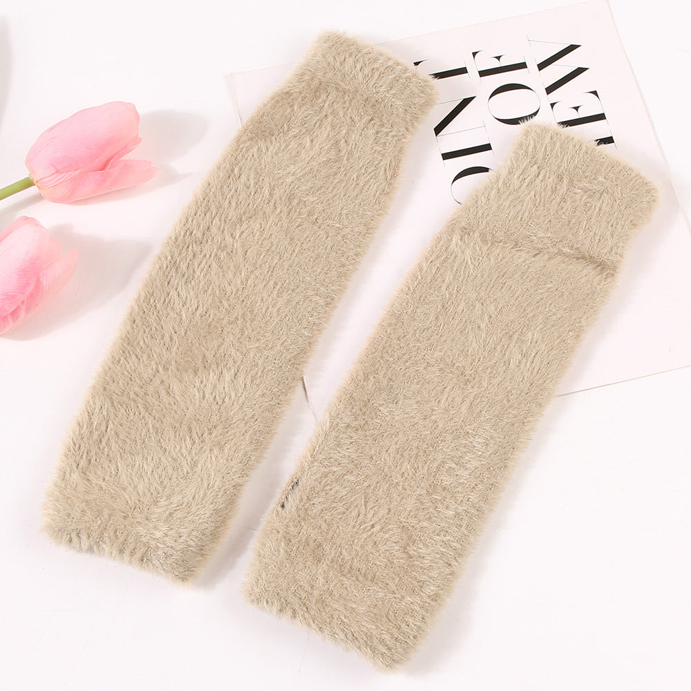 Women's plush half-finger gloves, soft warm design with exposed fingertips