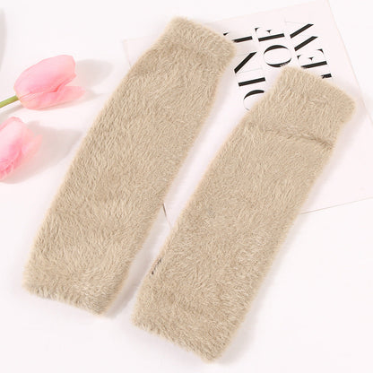 Women's plush half-finger gloves, soft warm design with exposed fingertips