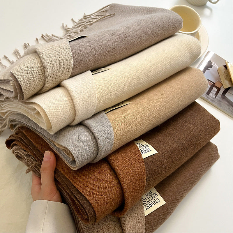 Double-sided artificial cashmere scarf for women, soft winter warm couple design in a neutral color