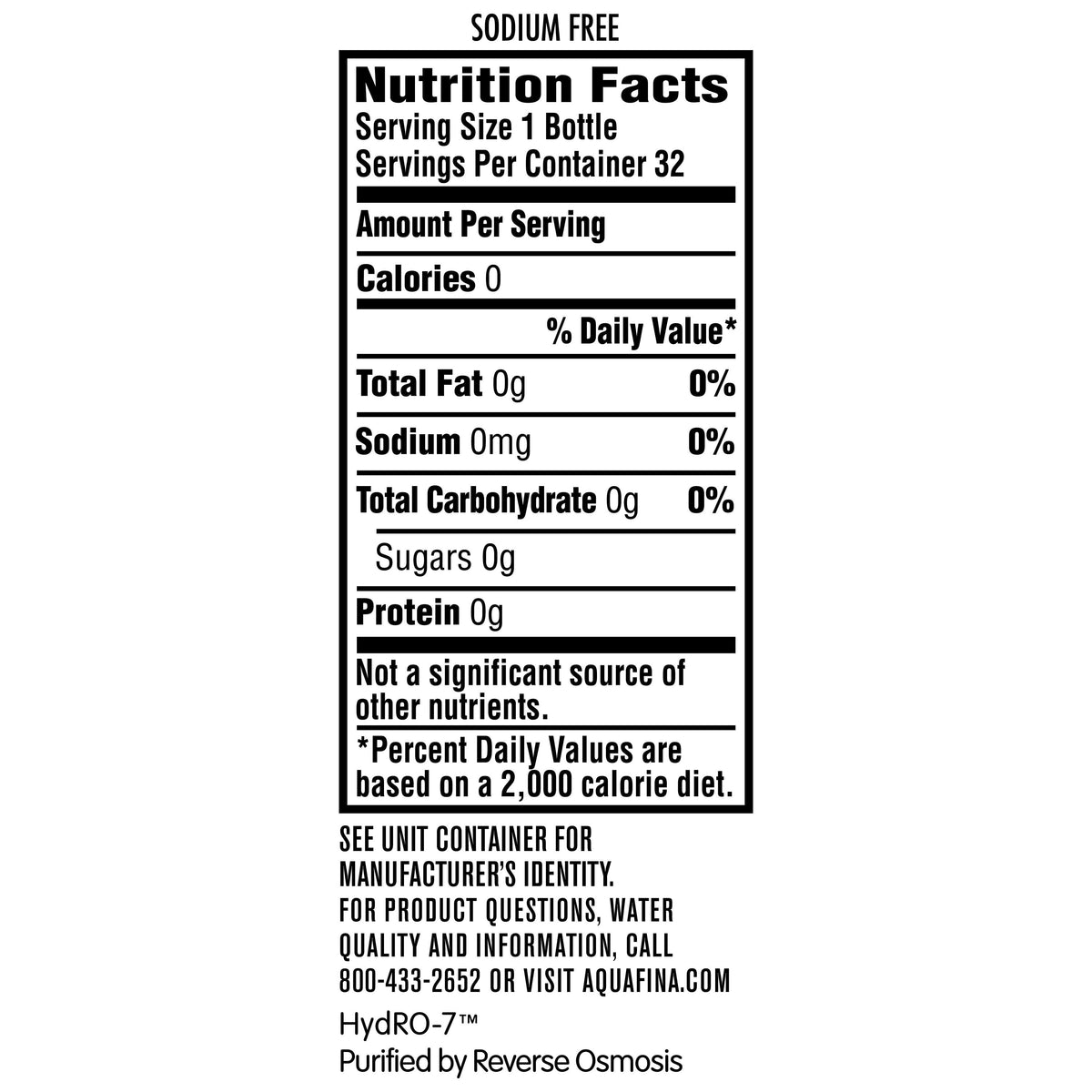 Aquafina bottled drinking water, 16.9 oz, 32-pack, clear plastic bottles with blue labels, arranged in a group.