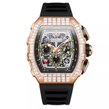Men's luxury square diamond watch with star pattern, silver-tone case and black dial