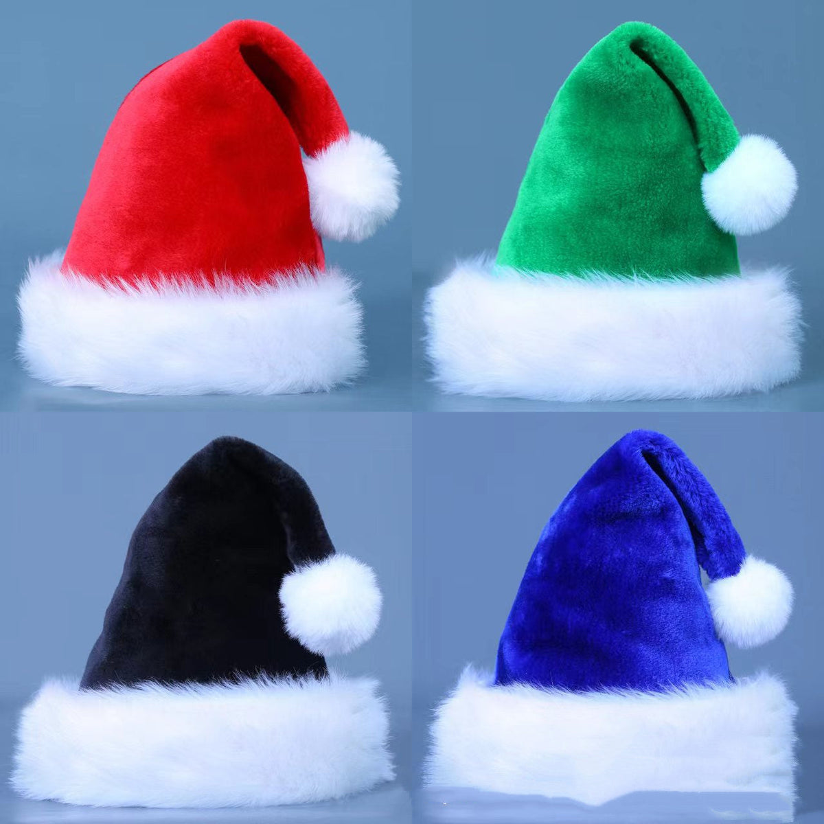 Red plush Christmas hat decoration with soft trim and festive holiday design