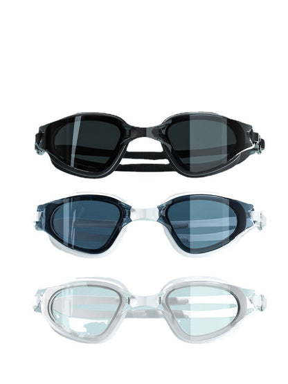 HD fog waterproof large frame swimming glasses, clear lens and adjustable strap for swimming pool use