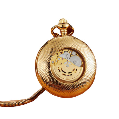 Fully automatic movement flip-open engraved pocket watch with visible cover design and classic chain-style detailing