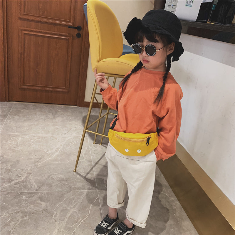 Children's single-shoulder waist bag with a colorful funny pattern.