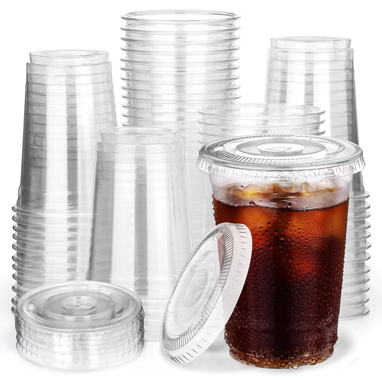 BALDCC 10 oz Clear Plastic Cups With Flat Lids 50 Set Cold Drink Plastic Cups Disposable Plastic Cups for Cold Drinks Iced Coffee Milkshakes Smoothies