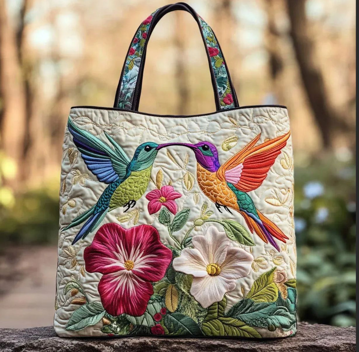 Digital-print quilting tote bag, commuter casual cotton-padded jacket bag in a textured quilted design