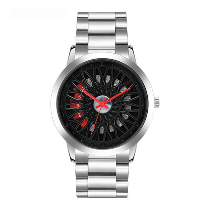 Hollowed-out wheel watch with waterproof steel band in a business style for teenagers