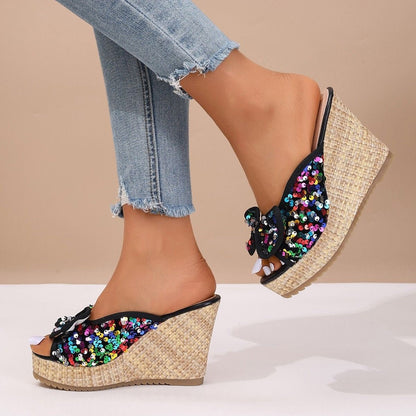 Stylish casual slip-on elevating sandals with an elegant design beaded upper