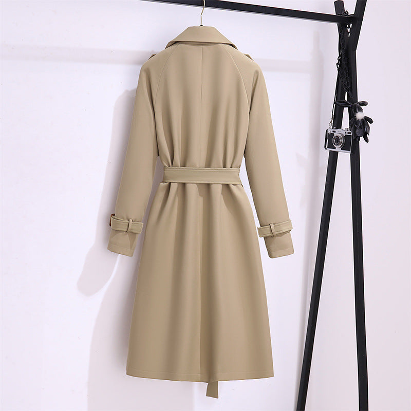Elegant high-end mid-length women's trench coat by My Store in a classic tailored style