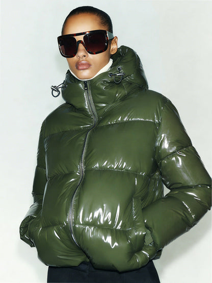 Thickened winter sports jacket for women, padded long-sleeve outdoor coat with zip front