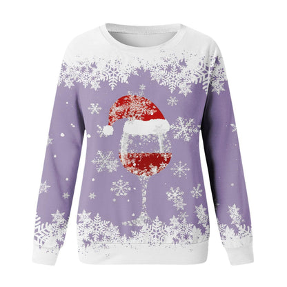 Women's Christmas round neck sweater with colorful 3D digital print design, casual style