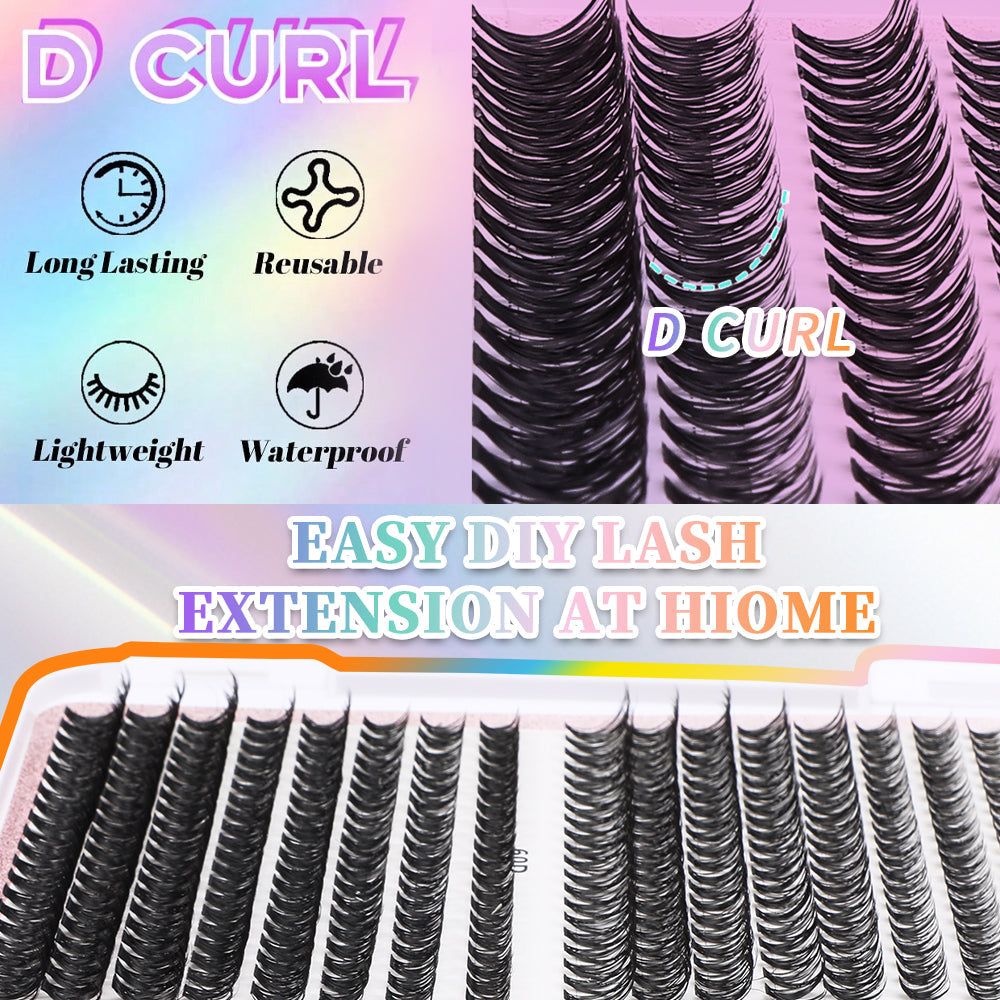 32-row eyelash book with 640 segmented cluster lashes set in Type 4 style