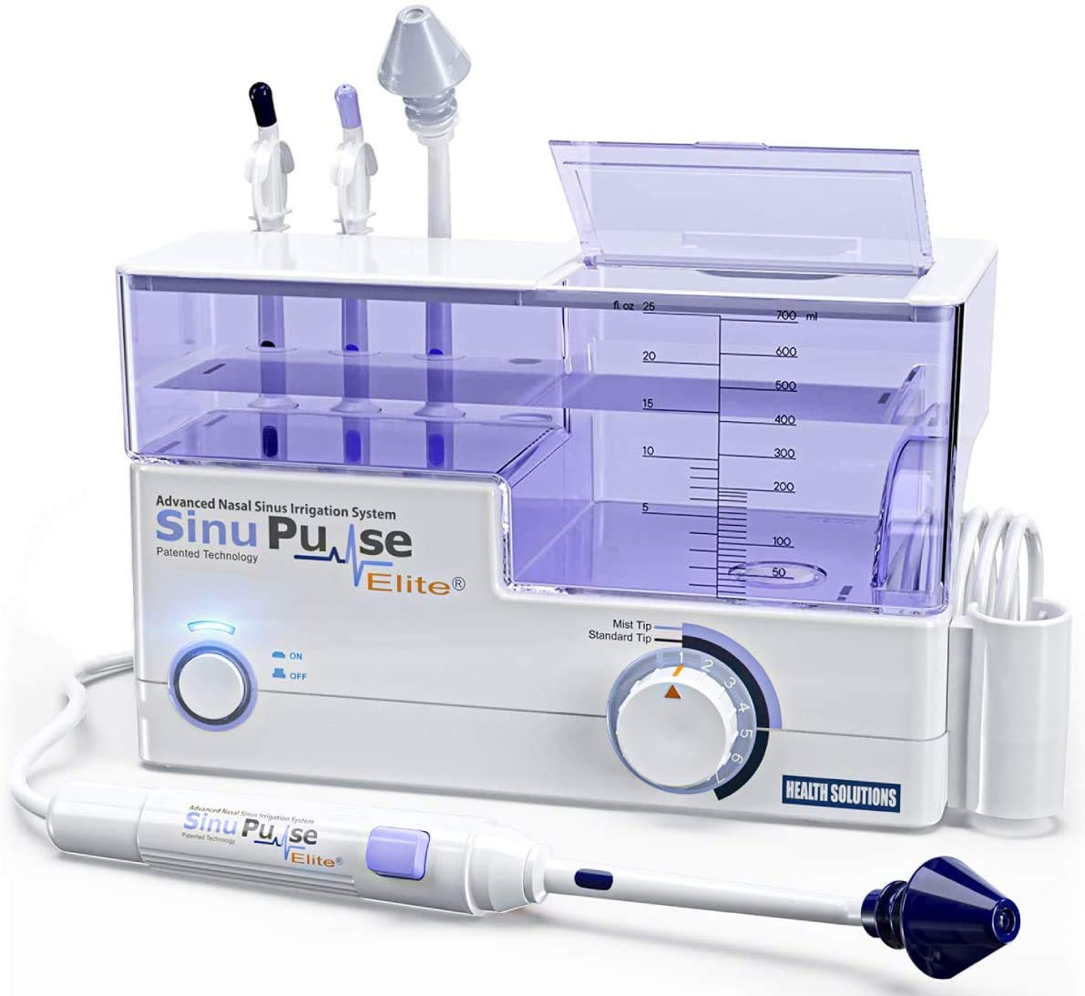 SinuPulse Elite nasal relief system with saline packs from BACKUPMYFILESNOW®, featuring a compact device for nasal irrigation.