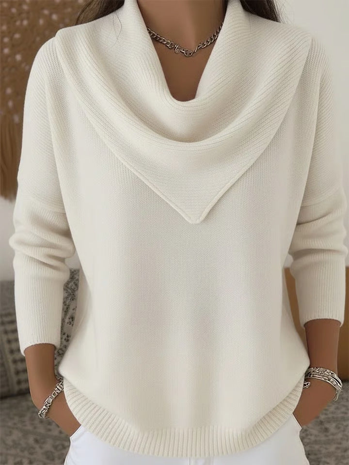 Women's solid color long sleeve knit pullover sweater for autumn and winter casual wear