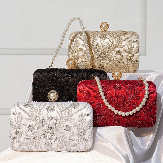 Beaded-embroidery tote bag in modern Chinese style for women, featuring intricate beadwork and sturdy handles