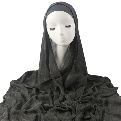 Women's solid-color pleated faux hijab, draped fabric design