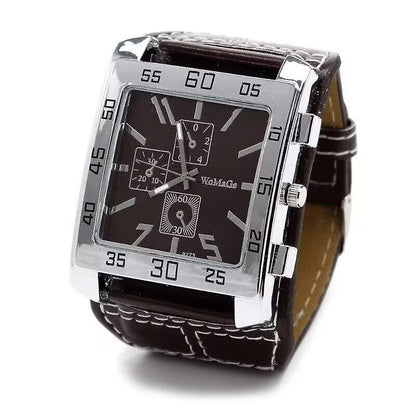 Men's military-style watch with square dial and simulated three-layer design