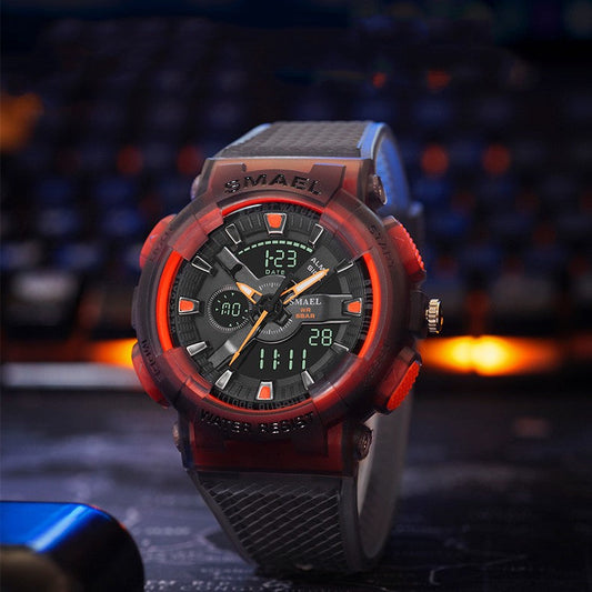 Outdoor sports waterproof multifunctional electronic watch with digital display and durable black design