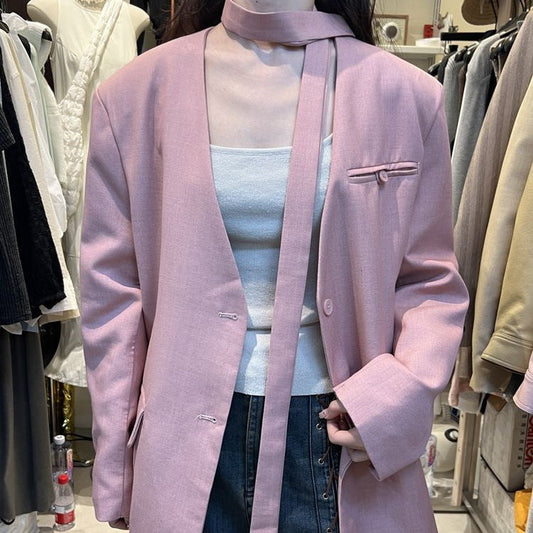 Versatile casual V-neck blazer by My Store, shown in a clean product view