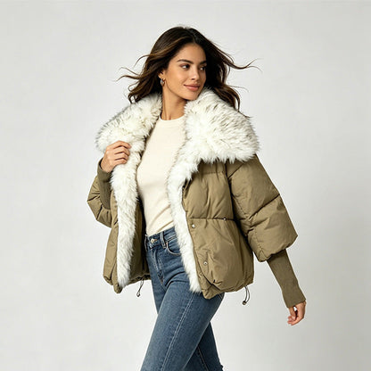 Women's wool-lined turn-down collar parka coat in a classic design