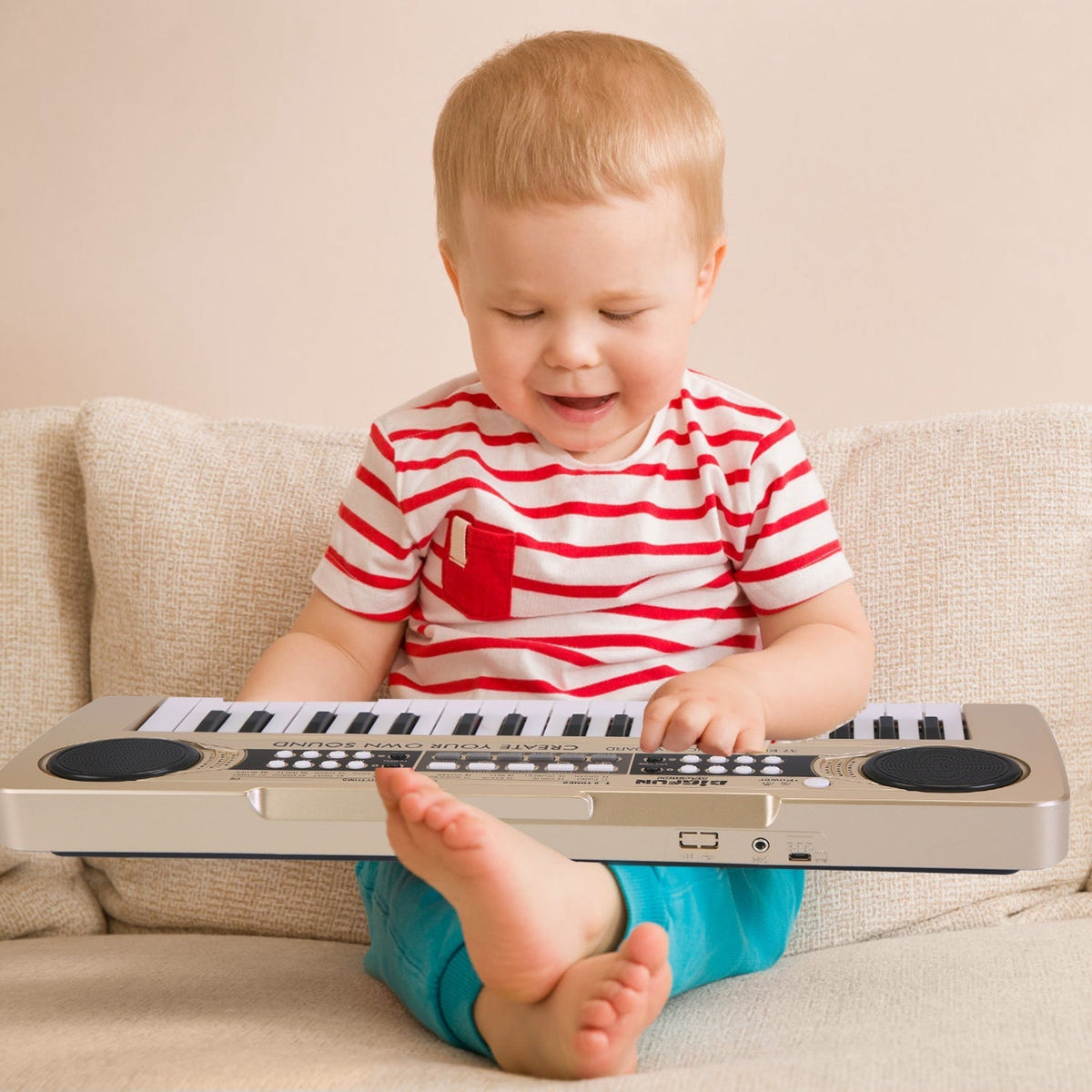 GBruno 37-key digital electronic keyboard with microphone, colorful LED lights, and kids-friendly design for children ages 3-10.
