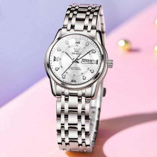 Roman scale fashion calendar quartz watch, waterproof ladies’ wristwatch with a classic analog dial