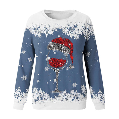 Women's Christmas round neck sweater with colorful 3D digital print design