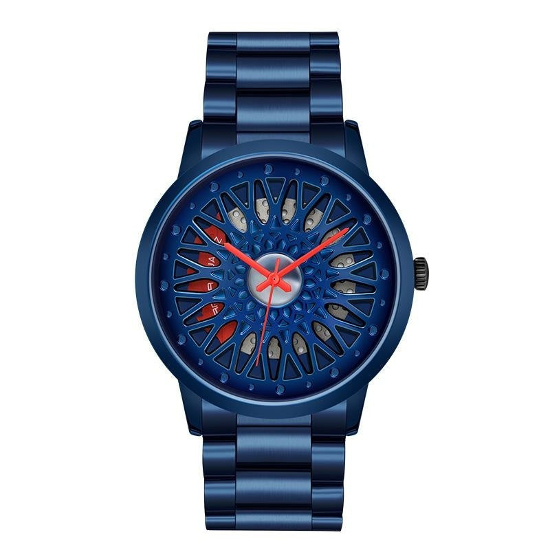 Hollowed-out wheel watch with waterproof steel band in a business style for teenagers