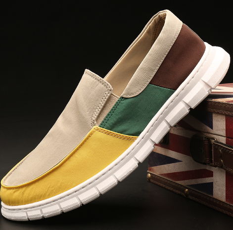 Men's color block slip-on canvas sneakers by BACKUPMYFILESNOW® featuring a stylish multicolor design and casual slip-on style.