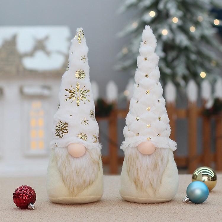 Faceless doll Christmas decorations in festive holiday attire, detailed seasonal ornaments for Christmas décor